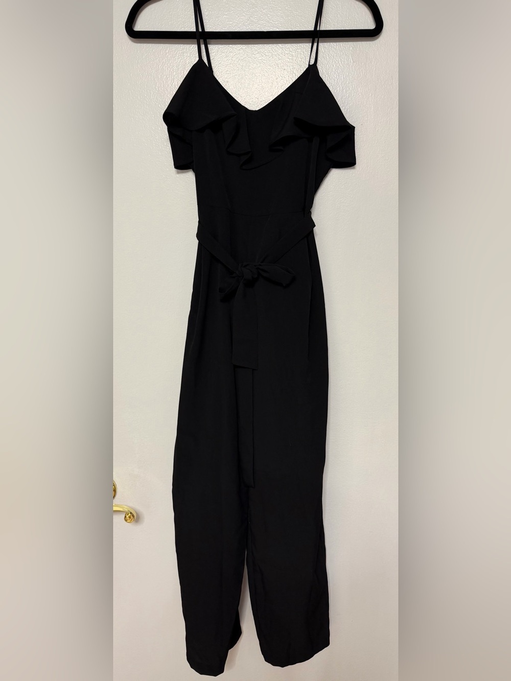Banana Republic Black Ruffle-Trim Jumpsuit with Tie Waist